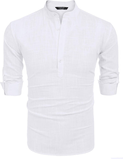 COOFANDY Herre Henley T-Shirt Langærmet Bomuld Hør ZSJ007181