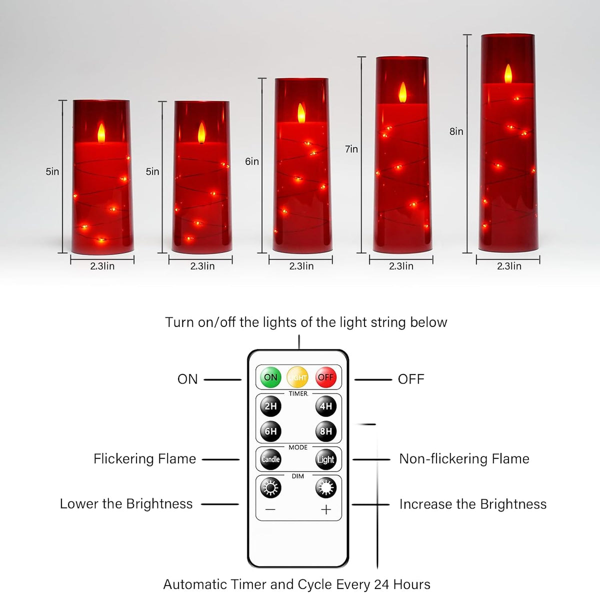 Flammefri LED Stearinlys med Timer og Lyskæde 5 Stk.