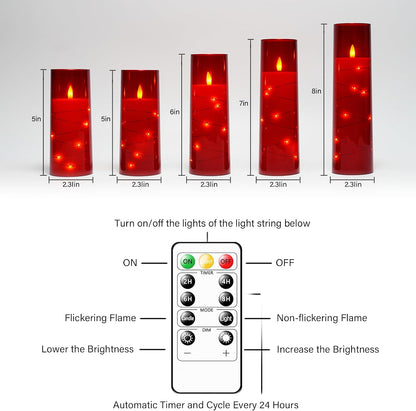 Flammefri LED Stearinlys med Timer og Lyskæde 5 Stk.