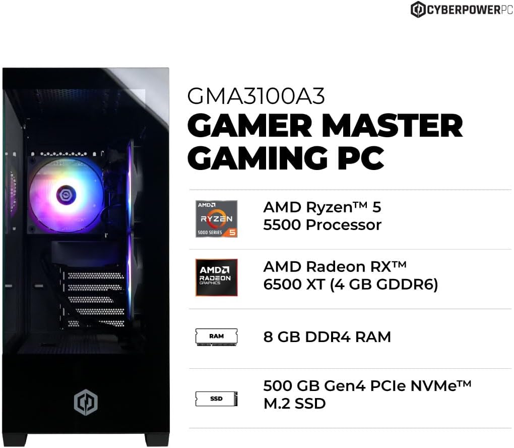 CyberpowerPC Gamer Master Gaming PC Ryzen 5 5500 RX 6500 XT