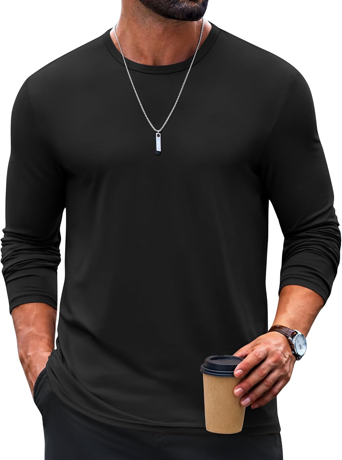 COOFANDY Herre T-shirt Langærmet Rund Hals Ztj010834*
