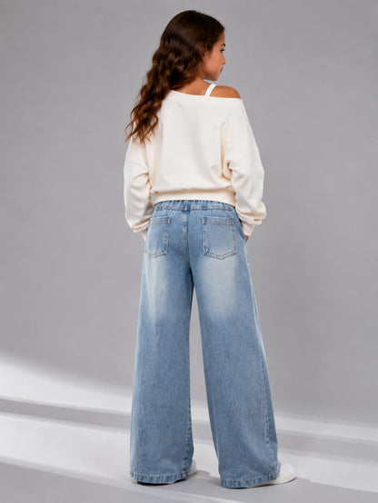 Afsmlys Piger Tøjsæt 2 Dele Off-Shoulder Top Jeans 009