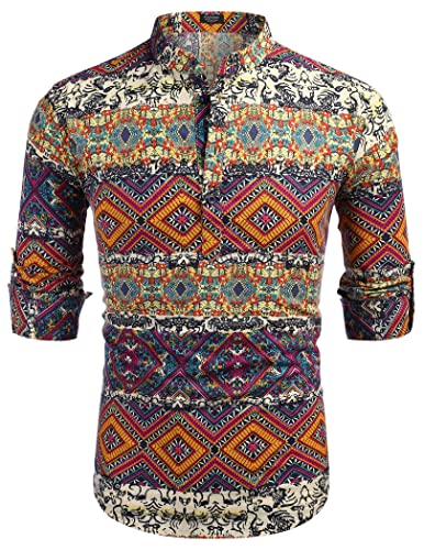 COOFANDY Herre Henley T-Shirt Langærmet Bomuld Hør ZSJ007181