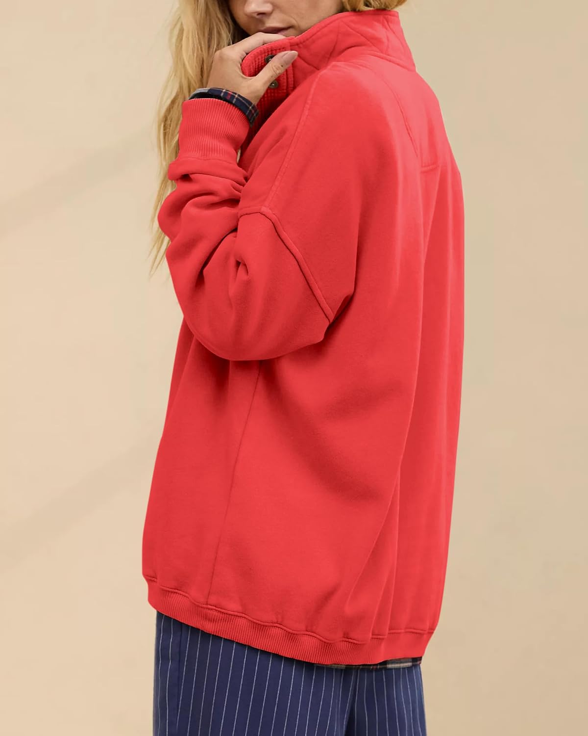 Oversized Henley Pullover Sweatshirt til Kvinder GA-0521