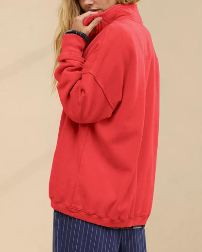 Oversized Henley Pullover Sweatshirt til Kvinder GA-0521