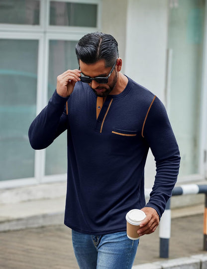 COOFANDY Herre Henley Langærmet Skjorte ZTJ010081