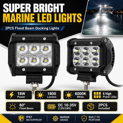 Shangyuan Marine LED Bådprojektører 12V-24V 2 Stk. 18W
