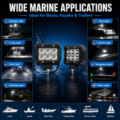 Shangyuan Marine LED Bådprojektører 12V-24V 2 Stk. 18W