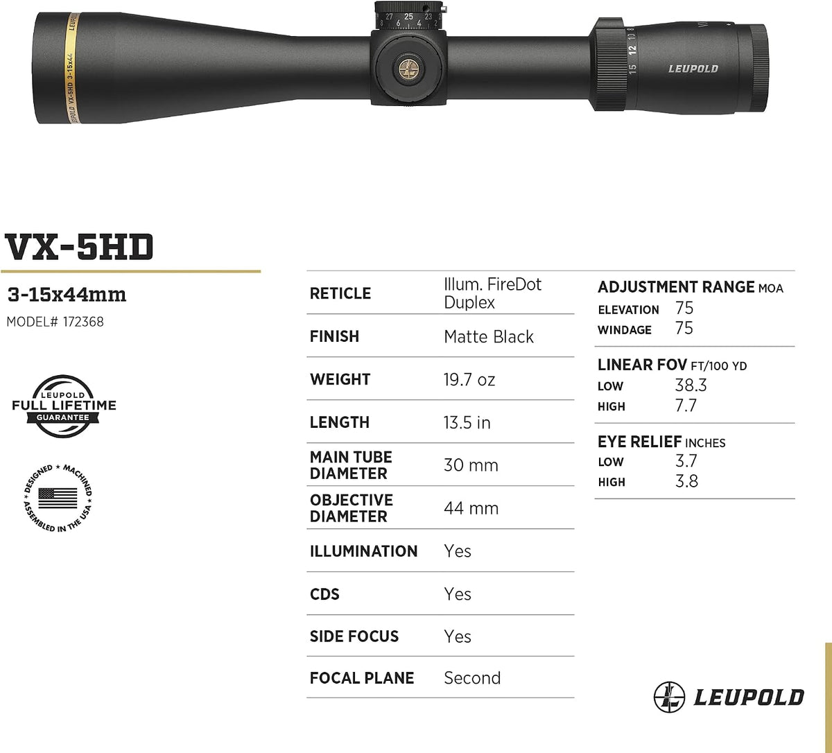 Leupold Kikkertsigte VX-5HD 3-15x44mm 172368