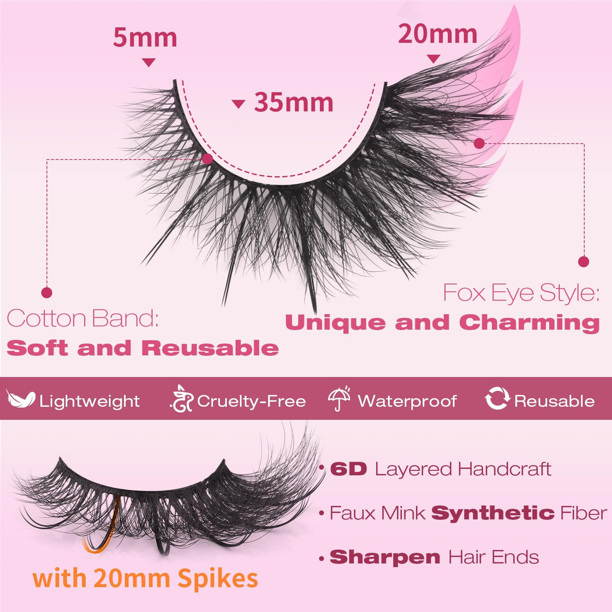 Kiromiro Wispy Faux Mink Kunstige Øjenvipper til Kvinder 20mm