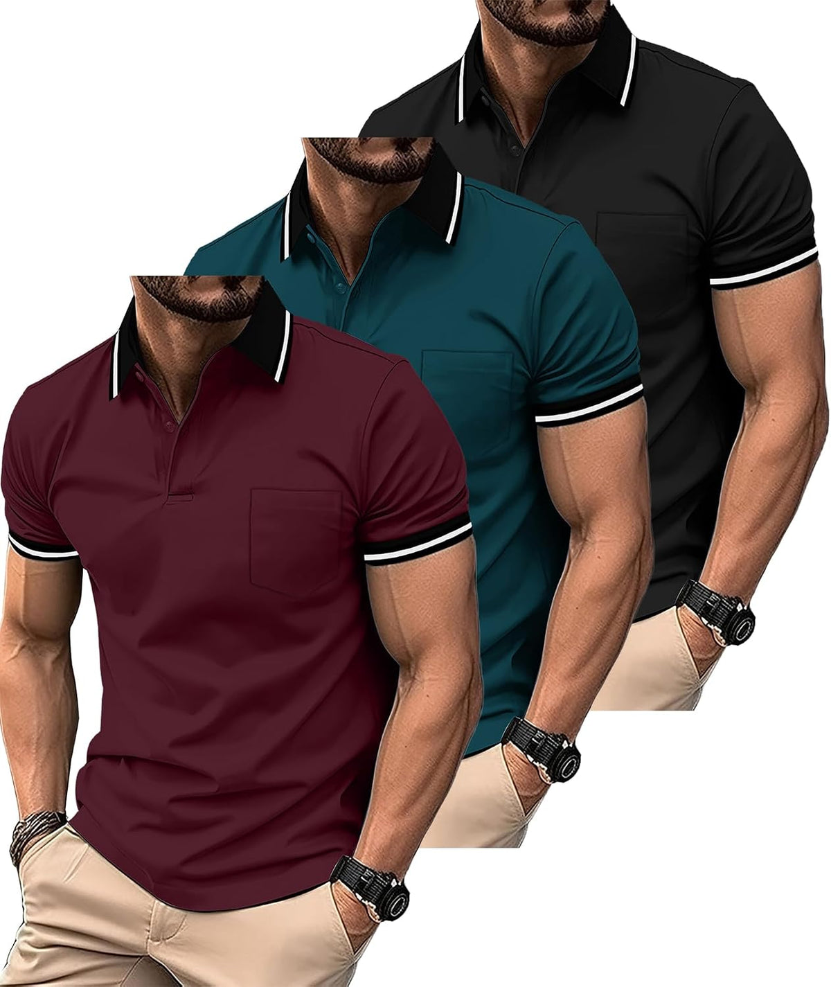 Herre Polo T-shirt Kortærmet Med Lomme 3-pak