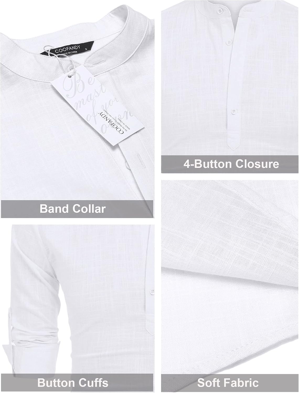 COOFANDY Herre Henley T-Shirt Langærmet Bomuld Hør ZSJ007181