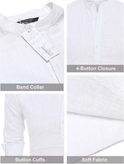 COOFANDY Herre Henley T-Shirt Langærmet Bomuld Hør ZSJ007181