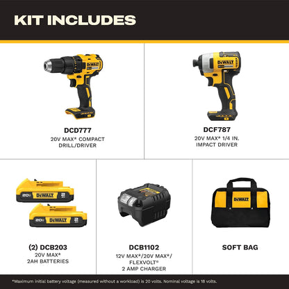 DEWALT Boremaskine Og Slagskruetrækker Sæt 20V MAX DCK277D2
