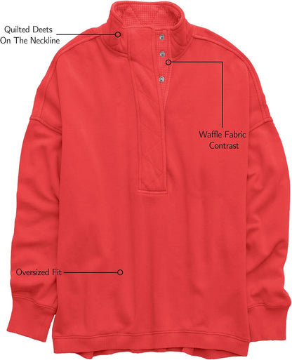 Oversized Henley Pullover Sweatshirt til Kvinder GA-0521