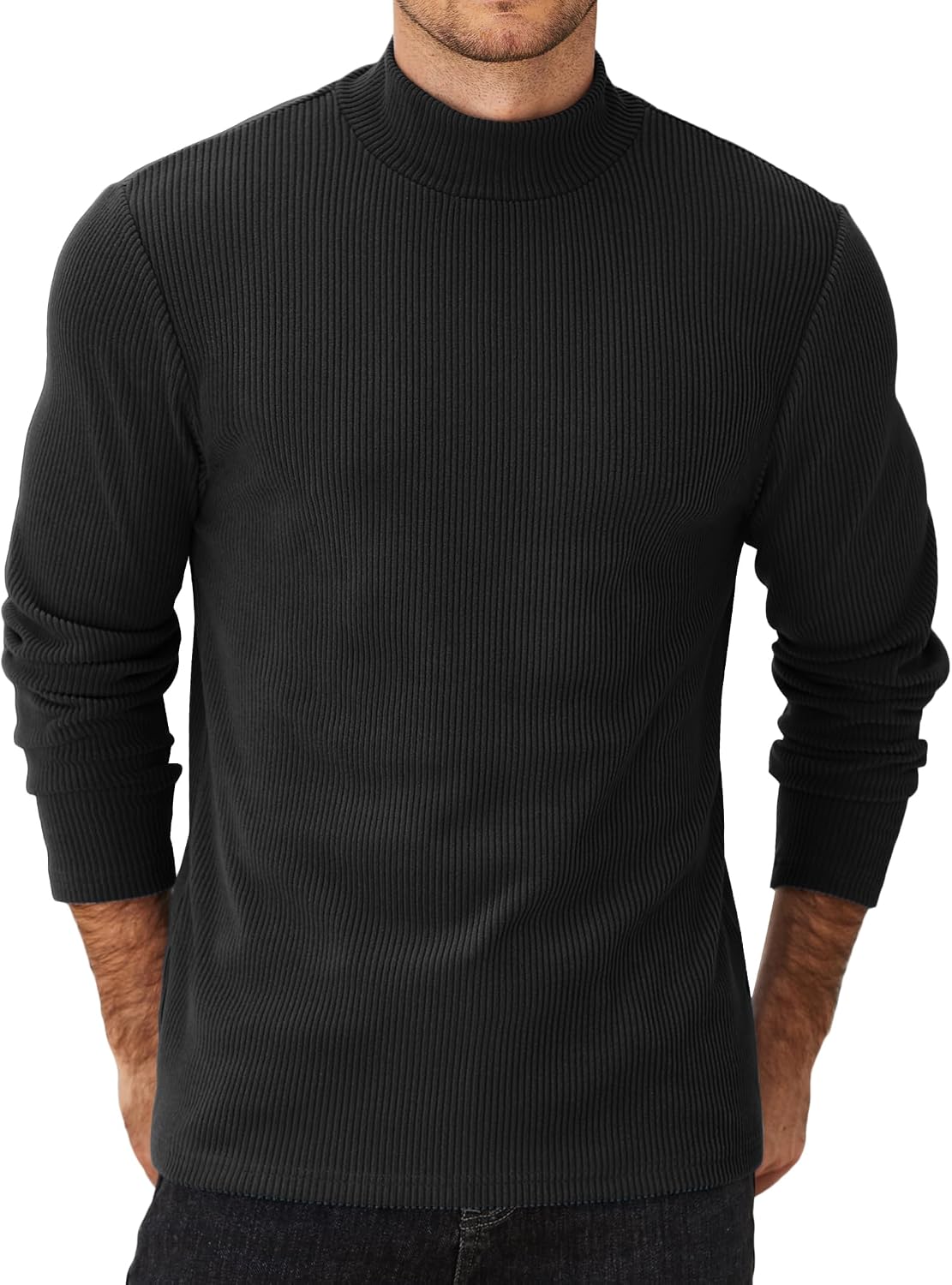 COOFANDY Herre Striktrøje Mock Neck Ribstrikket Pullover