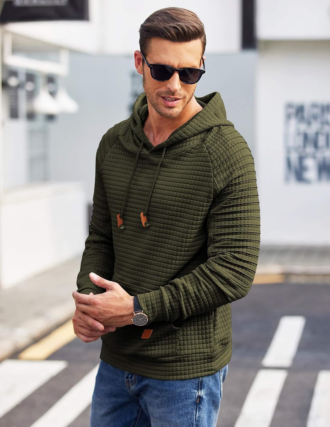 COOFANDY Herre Hættetrøje Pullover Vaffelstrik Casual