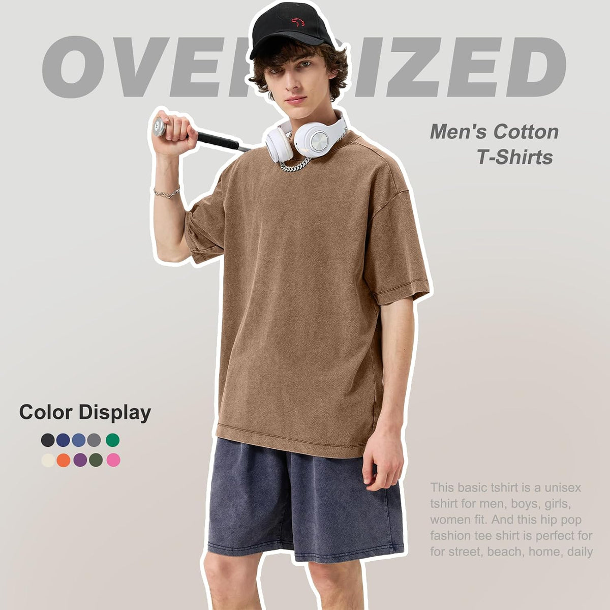 Herre T-shirt Oversized Bomuld Casual Kortærmet