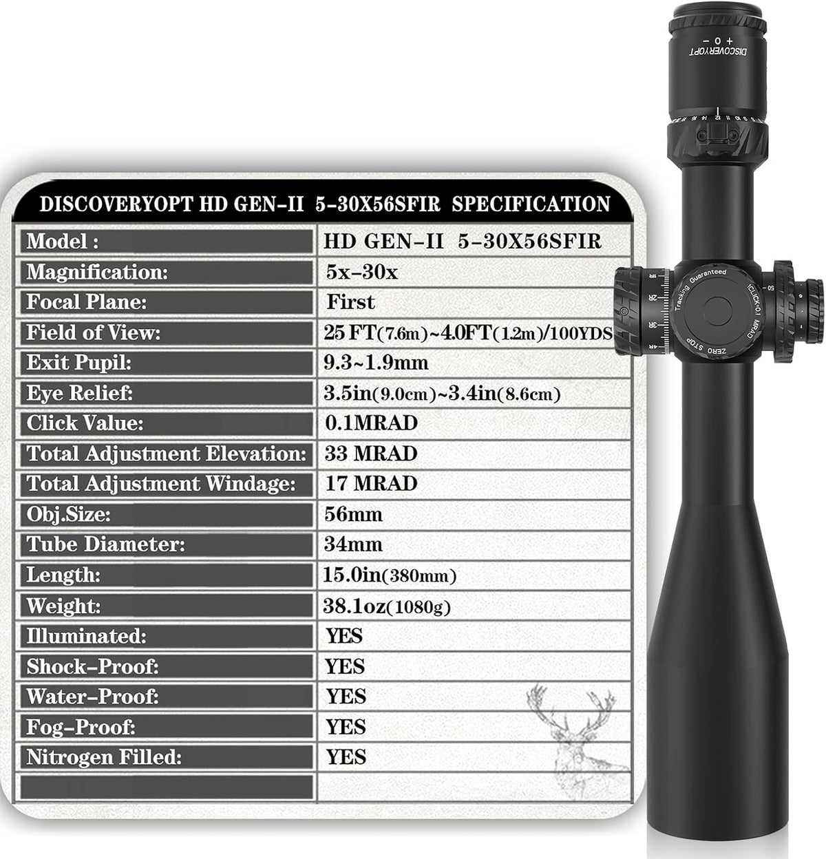 DISCOVERYOPT Kikkertsigte HD 5-30x56 GEN2 PRS FFP 34mm