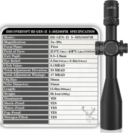 DISCOVERYOPT Kikkertsigte HD 5-30x56 GEN2 PRS FFP 34mm