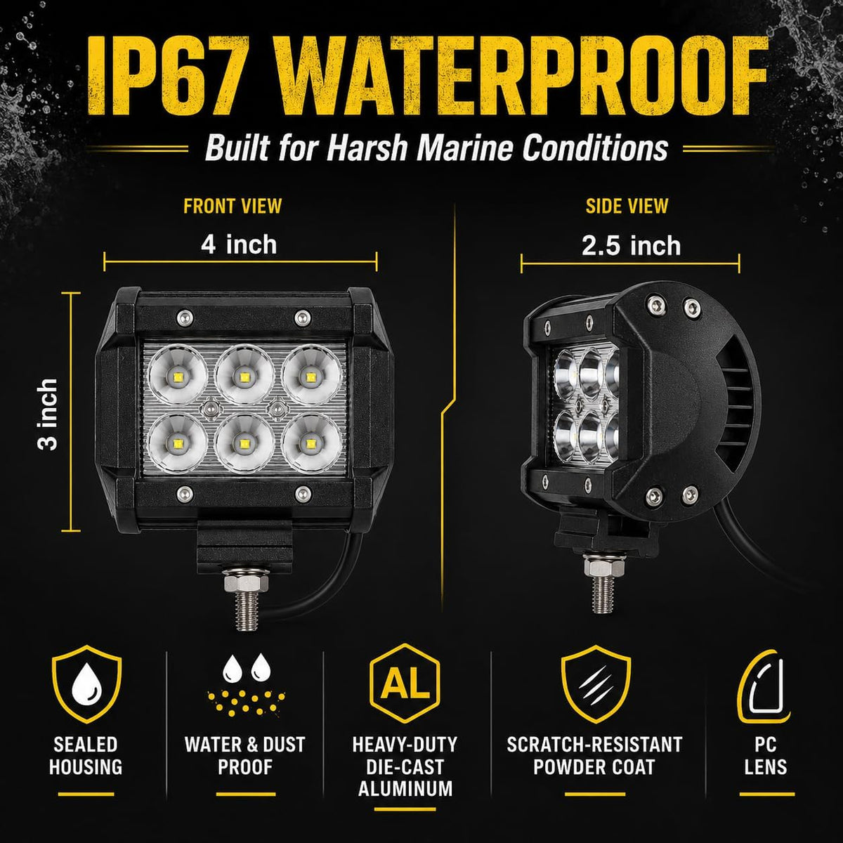 Shangyuan Marine LED Bådprojektører 12V-24V 2 Stk. 18W