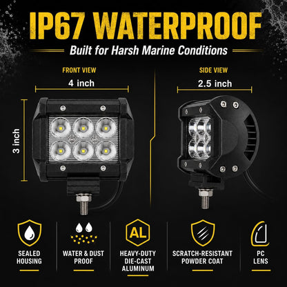 Shangyuan Marine LED Bådprojektører 12V-24V 2 Stk. 18W