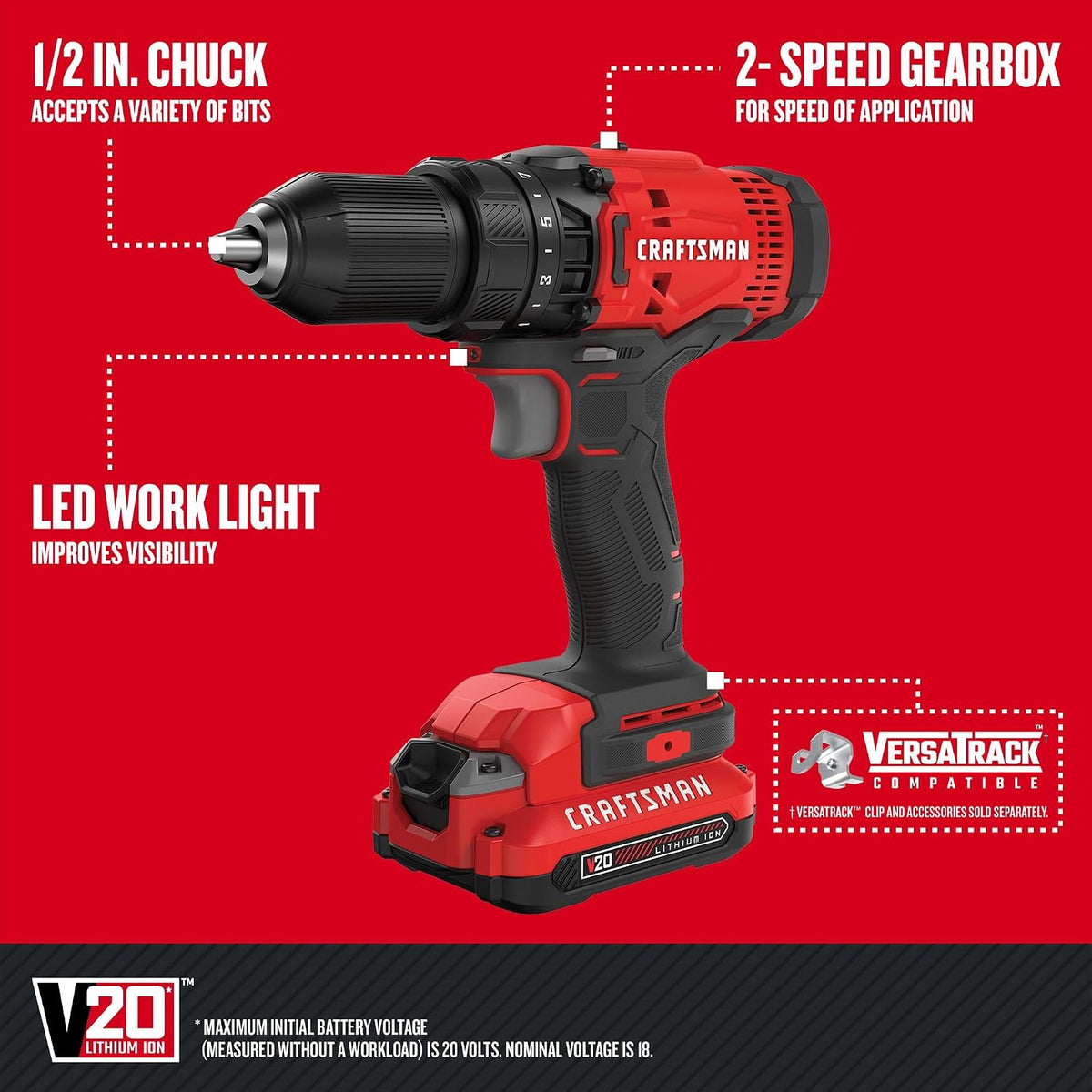 CRAFTSMAN V20 Boremaskine Og Slagskruetrækker Sæt CMCK200C2