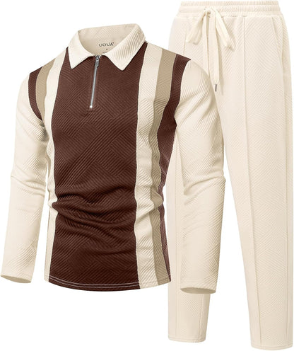 UOUA Herre Træningssæt 1/4-Zip Polo Joggingbukser M002B