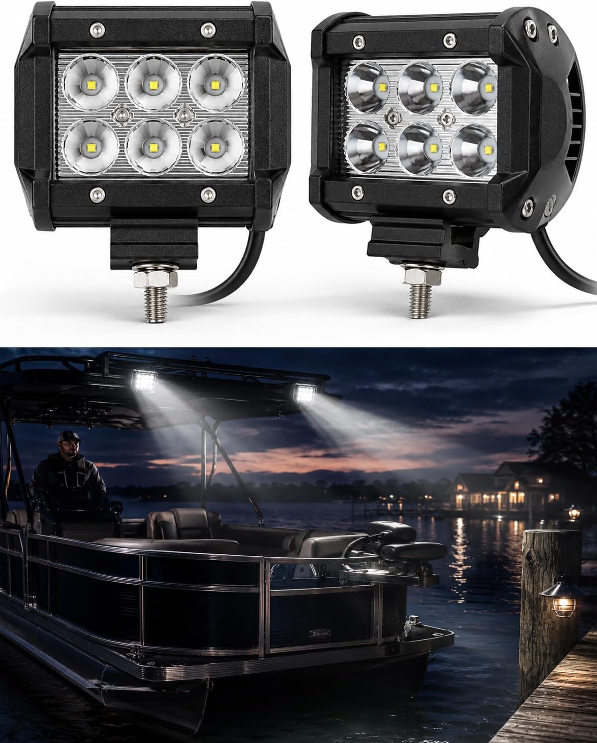 Shangyuan Marine LED Bådprojektører 12V-24V 2 Stk. 18W