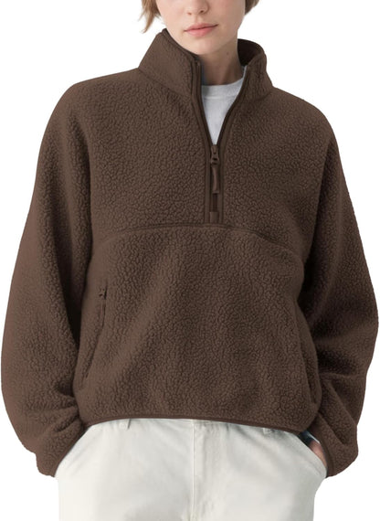 Dame Fleece Pullover Lynlås Varm Sherpa