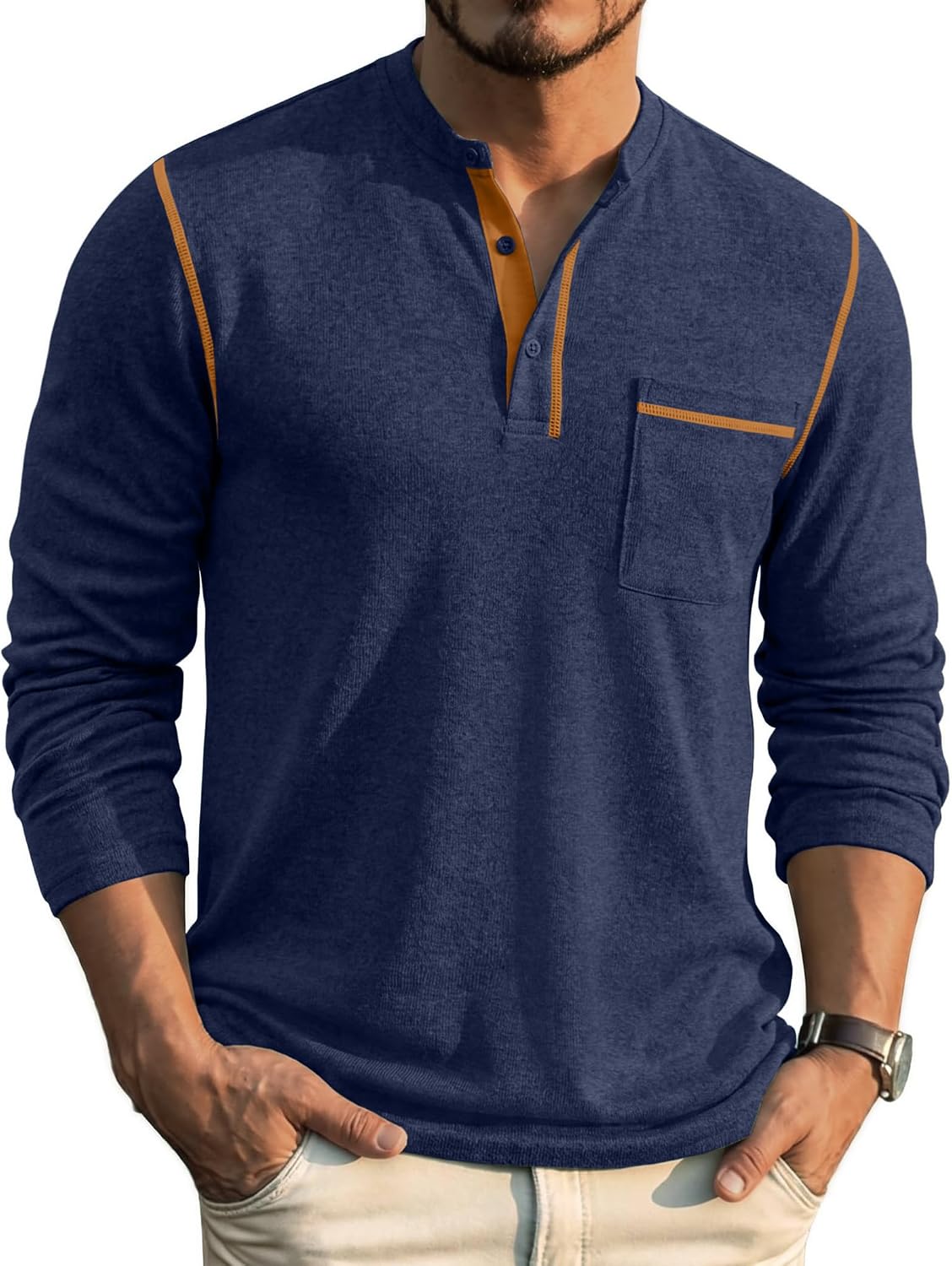 COOFANDY Herre Henley Langærmet Skjorte ZTJ010081