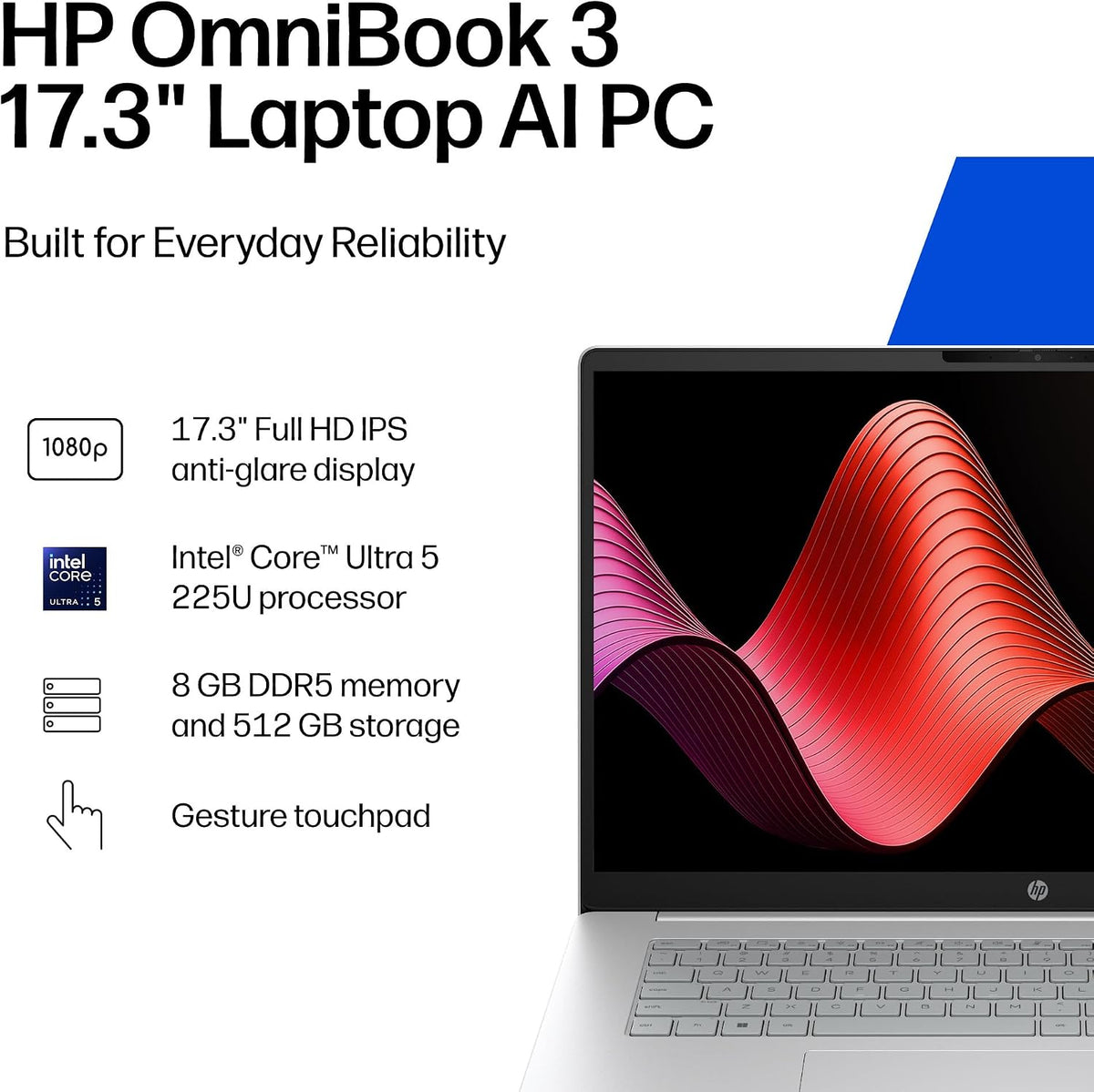 HP OmniBook 3 17.3" Bærbar Computer Intel Core Ultra 5 17-dg0099nr