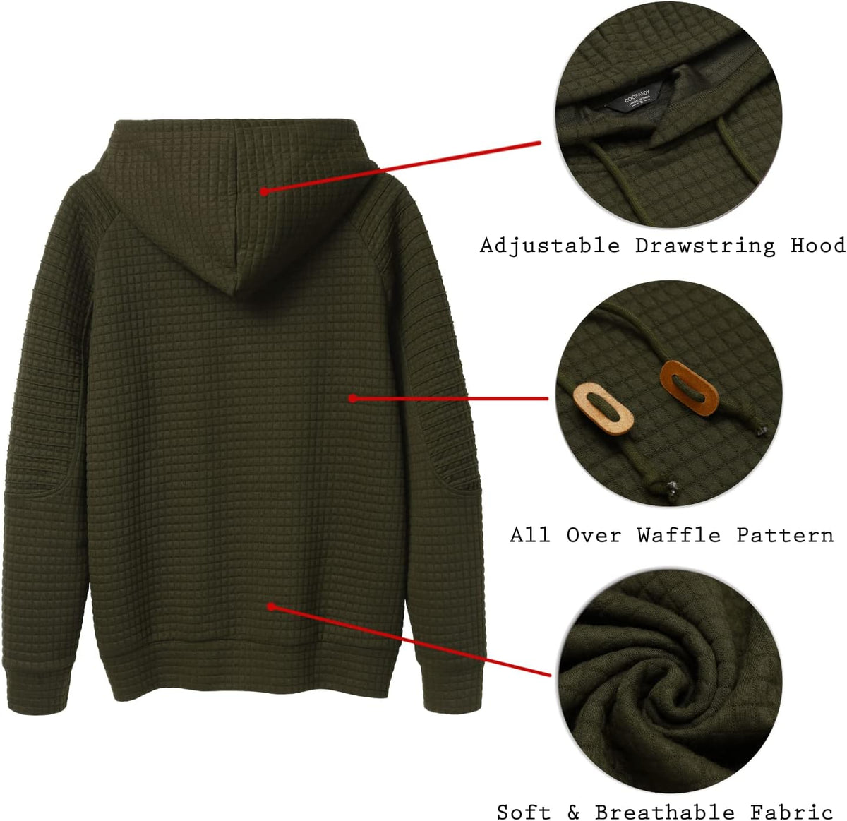 COOFANDY Herre Hættetrøje Pullover Vaffelstrik Casual