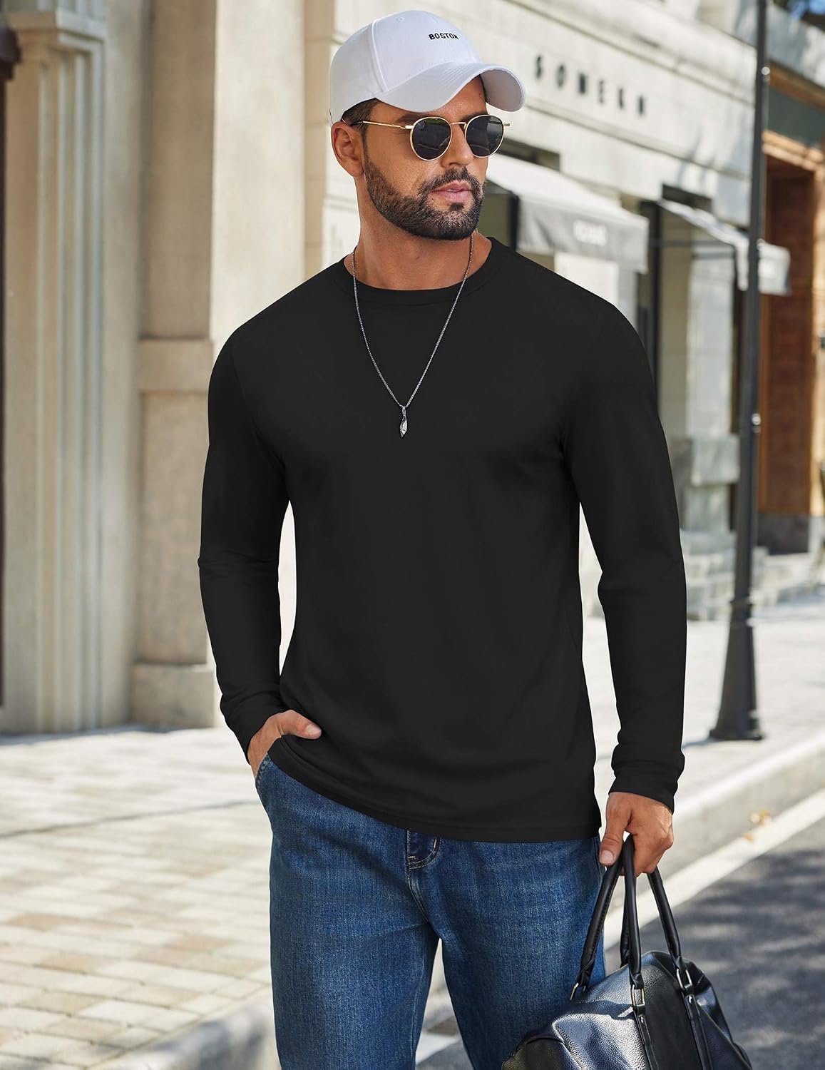 COOFANDY Herre T-Shirt Langærmet Casual Crew Neck Cxj010852