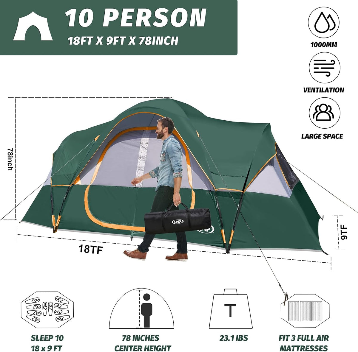 UNP Camping Telt 10 Personer