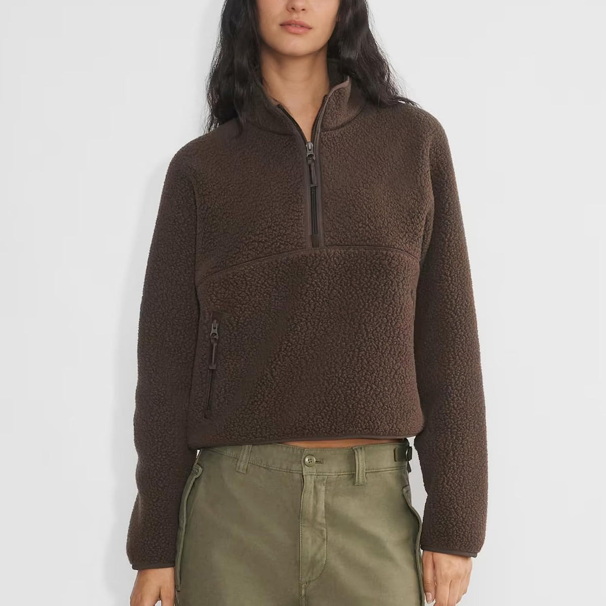 Dame Fleece Pullover Lynlås Varm Sherpa