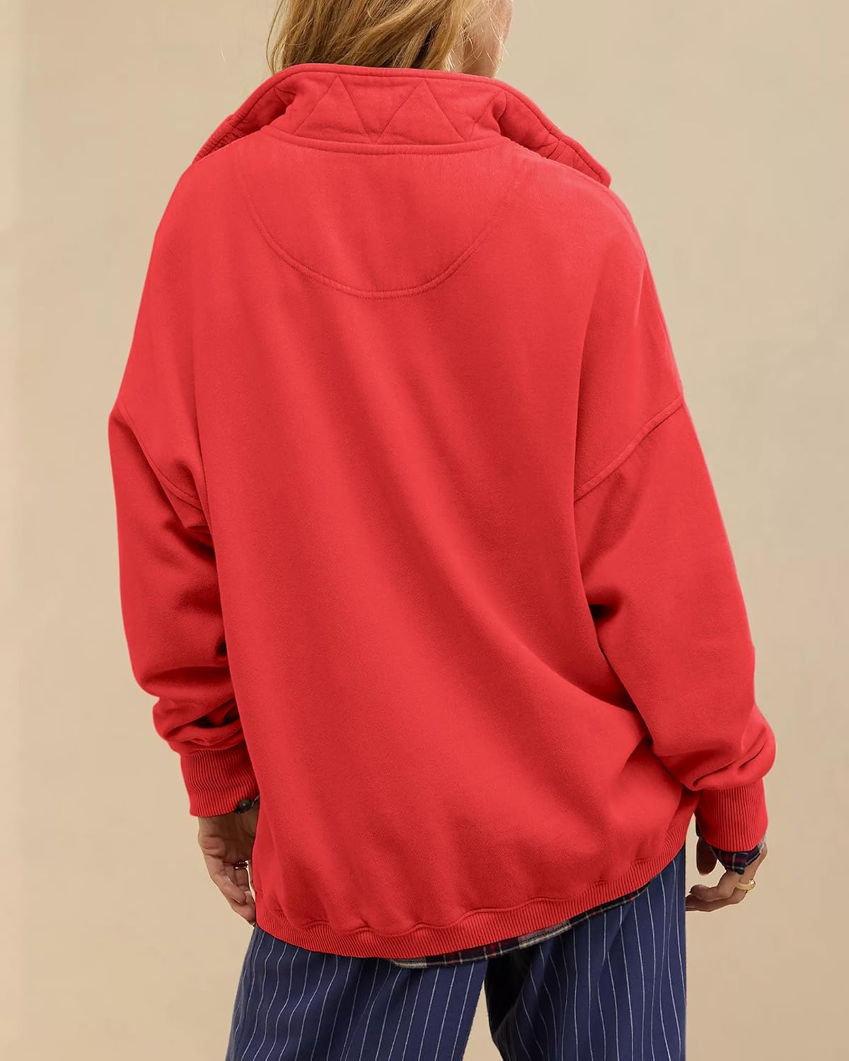 Oversized Henley Pullover Sweatshirt til Kvinder GA-0521