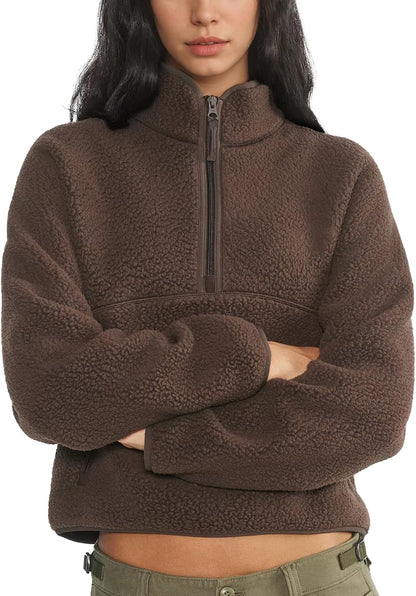 Dame Fleece Pullover Lynlås Varm Sherpa