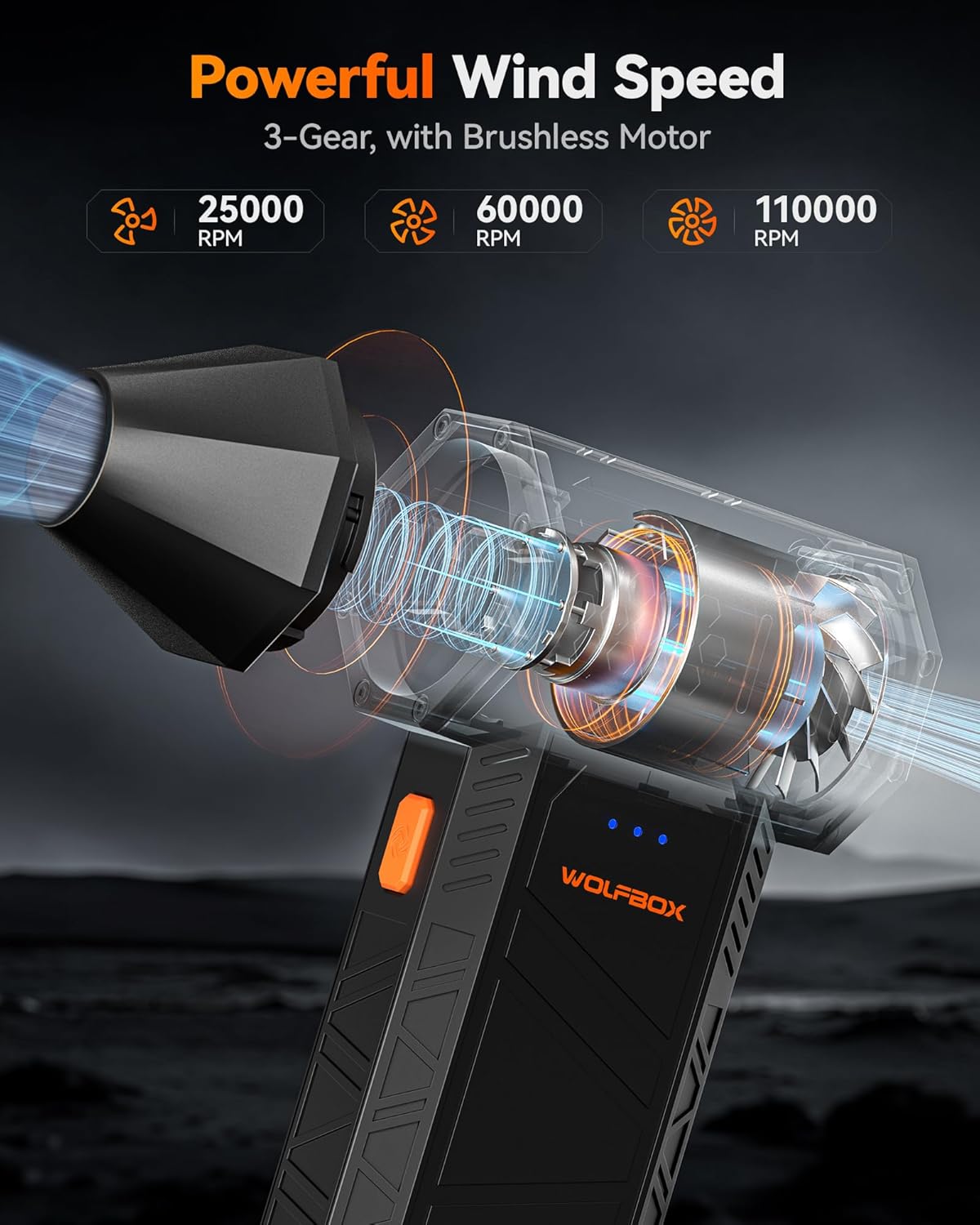 WOLFBOX MegaFlow 50 Trykluftstøver 110.000 RPM MF 50