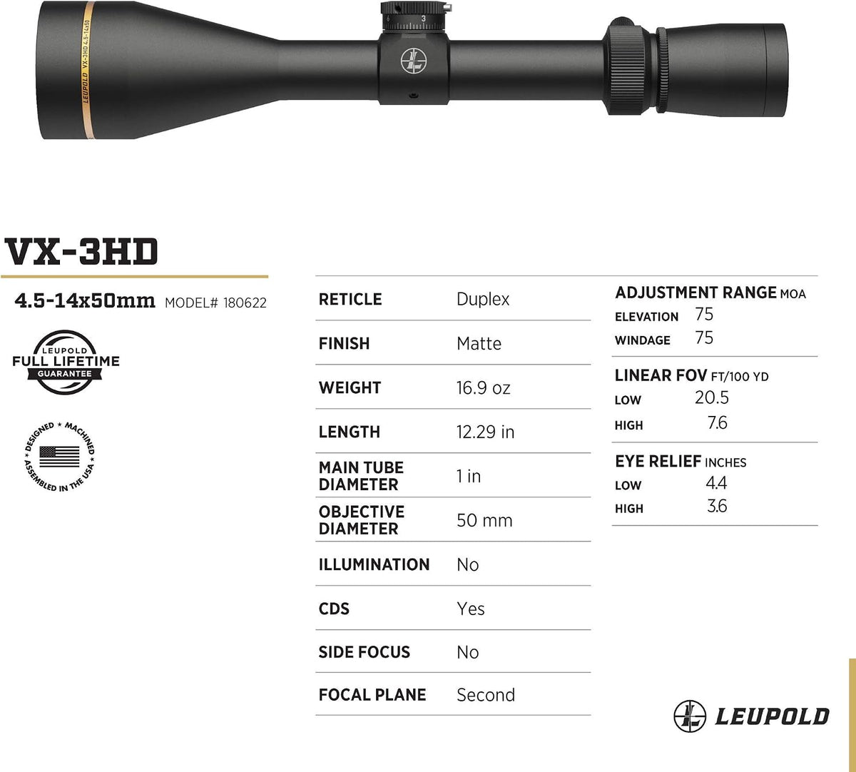 Leupold Kikkertsigte VX-3HD 4.5-14x50mm 180622