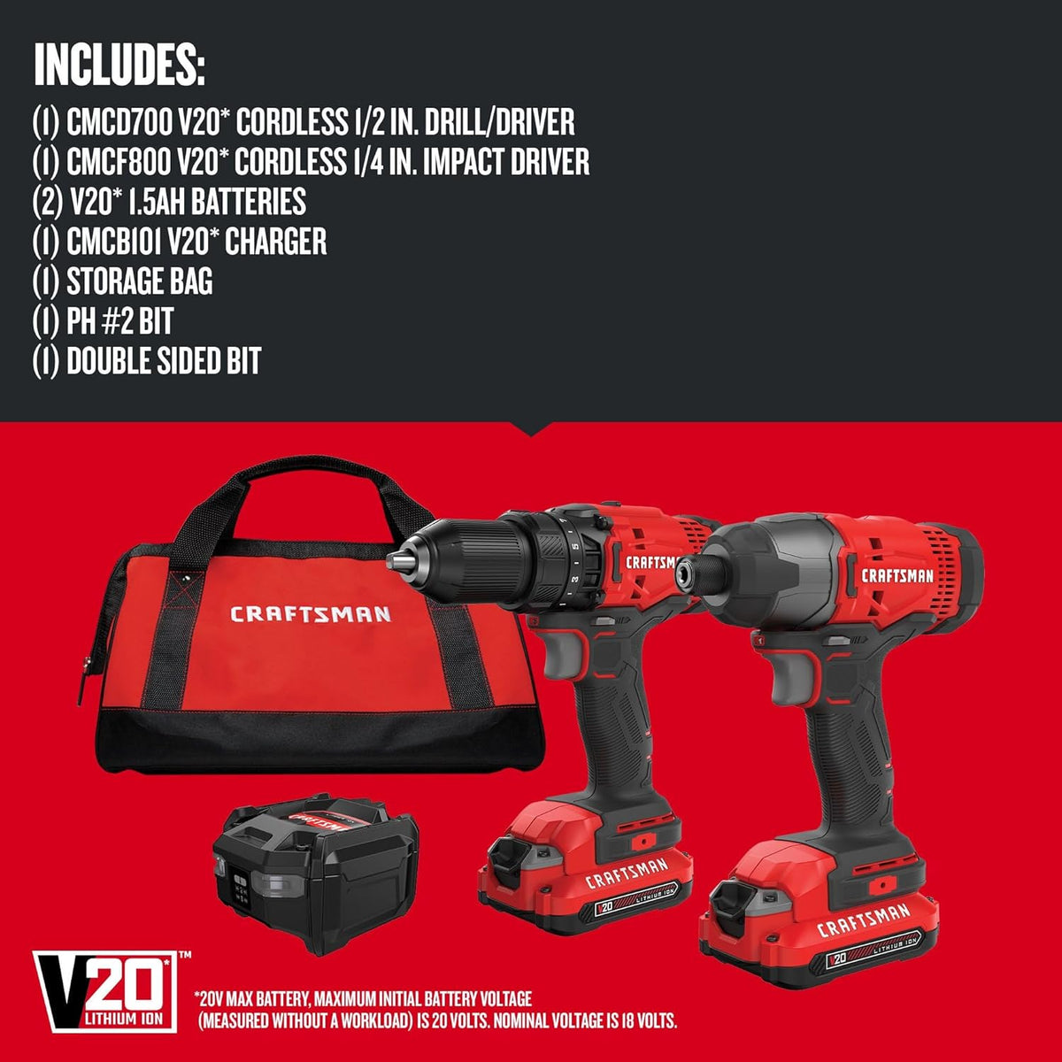 CRAFTSMAN V20 Boremaskine Og Slagskruetrækker Sæt CMCK200C2