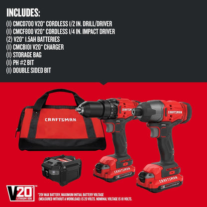 CRAFTSMAN V20 Boremaskine Og Slagskruetrækker Sæt CMCK200C2