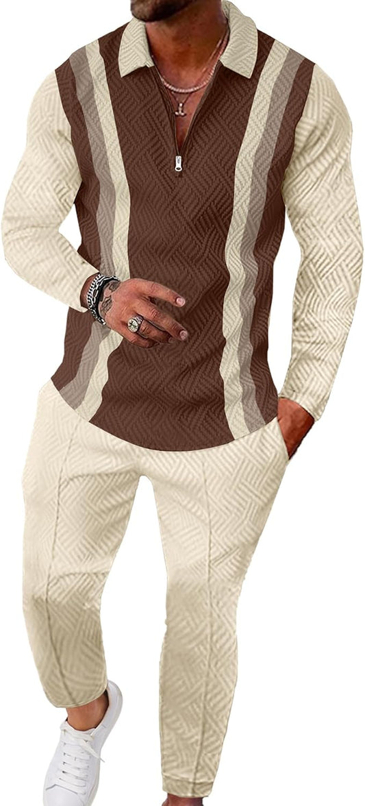 UOUA Herre Træningssæt 1/4-Zip Polo Joggingbukser M002B