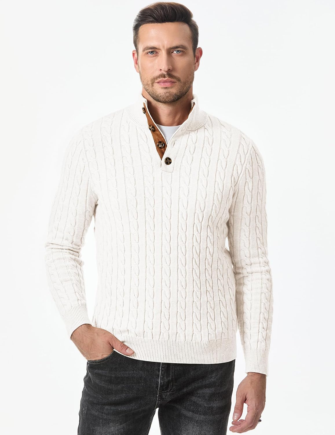 JMIERR Herre Striktrøje Kabelstrik Langærmet Pullover