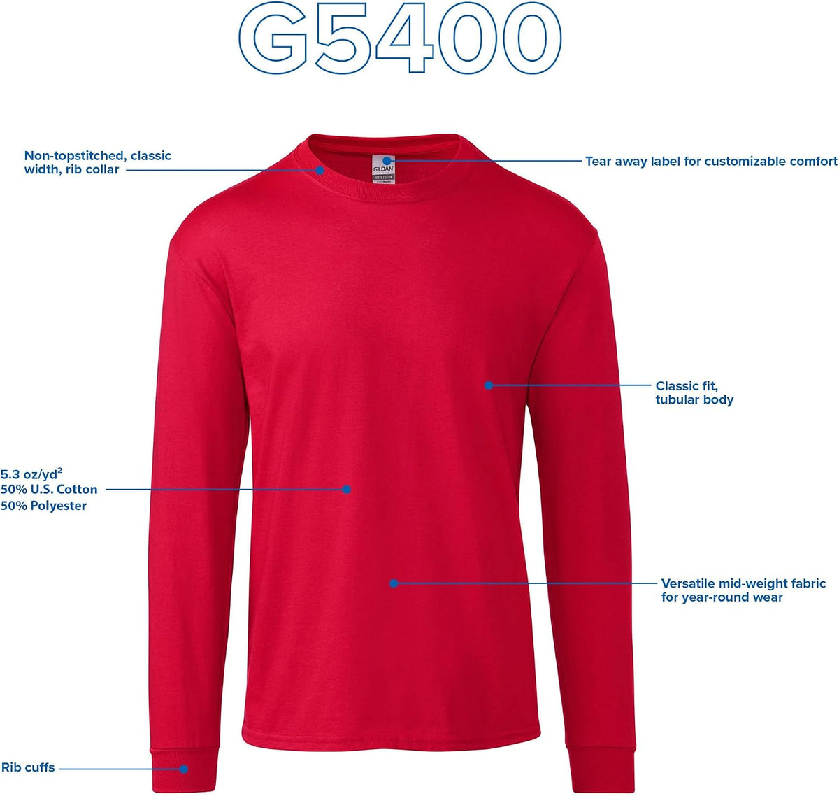 Gildan Voksen T-shirt Heavy Cotton Langærmet G5400 2-Pak