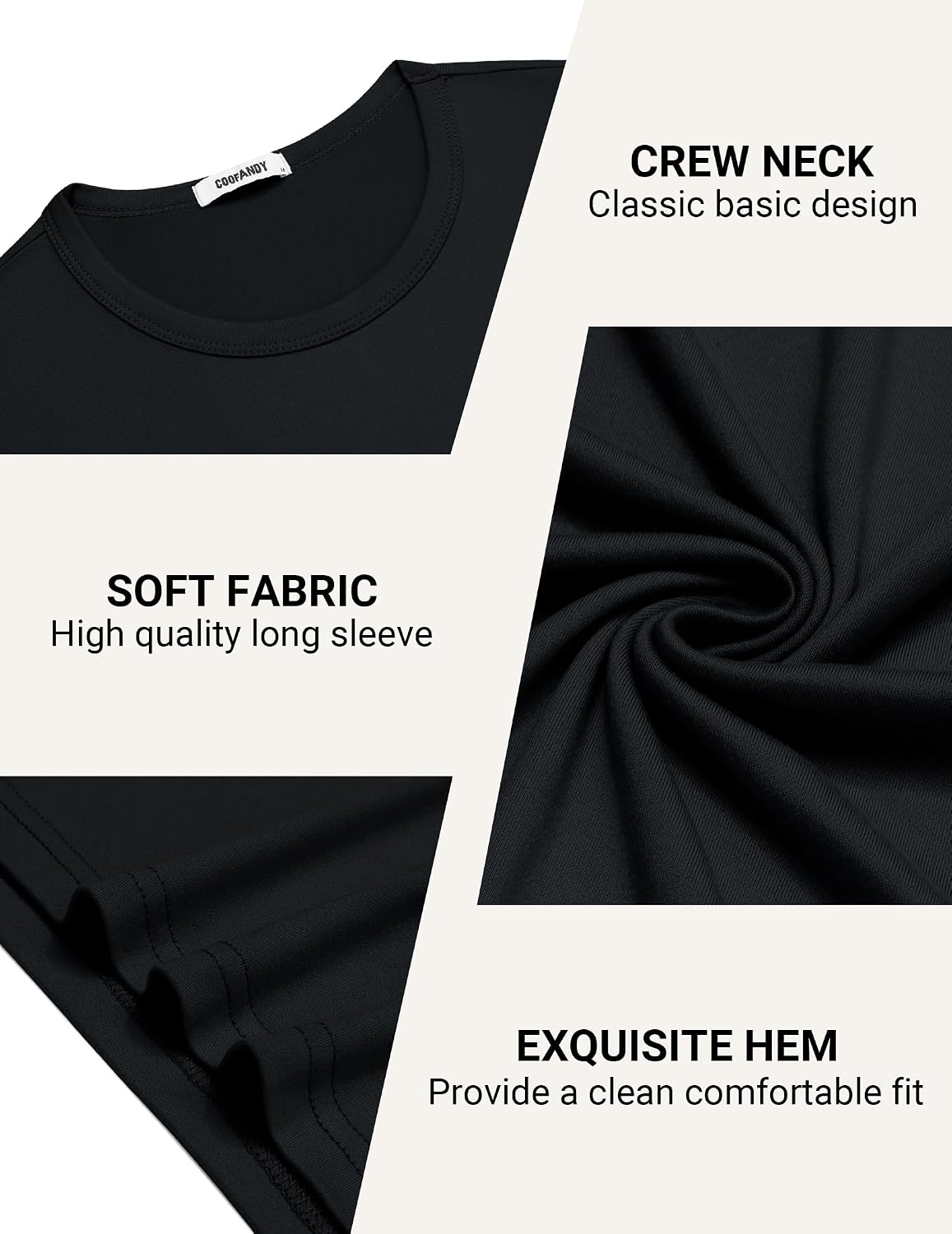 COOFANDY Herre T-shirt Langærmet Rund Hals Ztj010834*