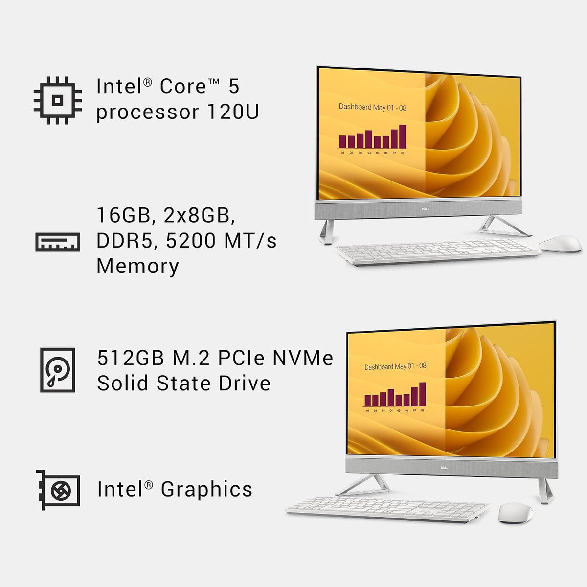 Dell 27" All-in-One Computer FHD Intel Core 5 120U