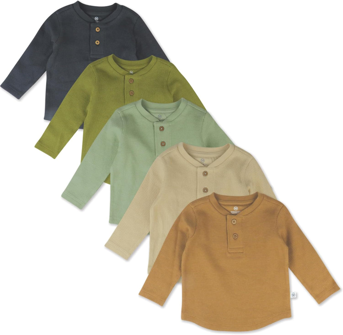 HonestBaby Drenge Baby Langærmet Henley Vaffeltrøjer 5-Pak T5D2E