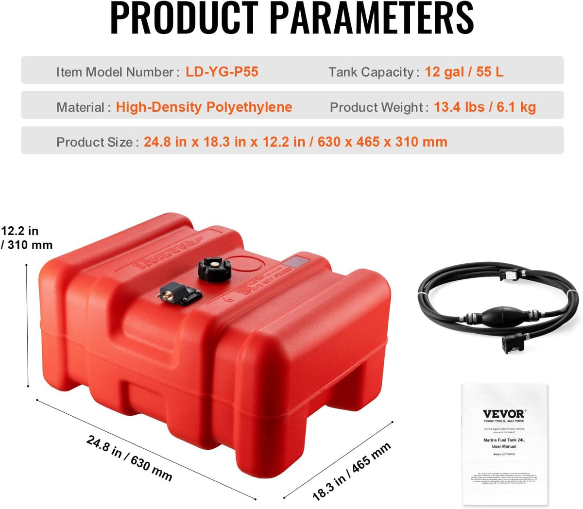 VEVOR Bådtank 3 m Slange LD-YG-P55