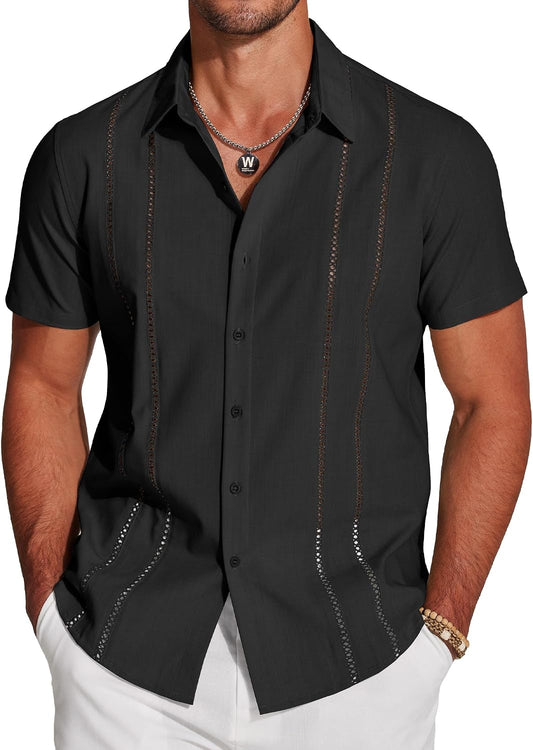 COOFANDY Herre Skjorte Cubansk Guayabera Kortærmet Ztj009248